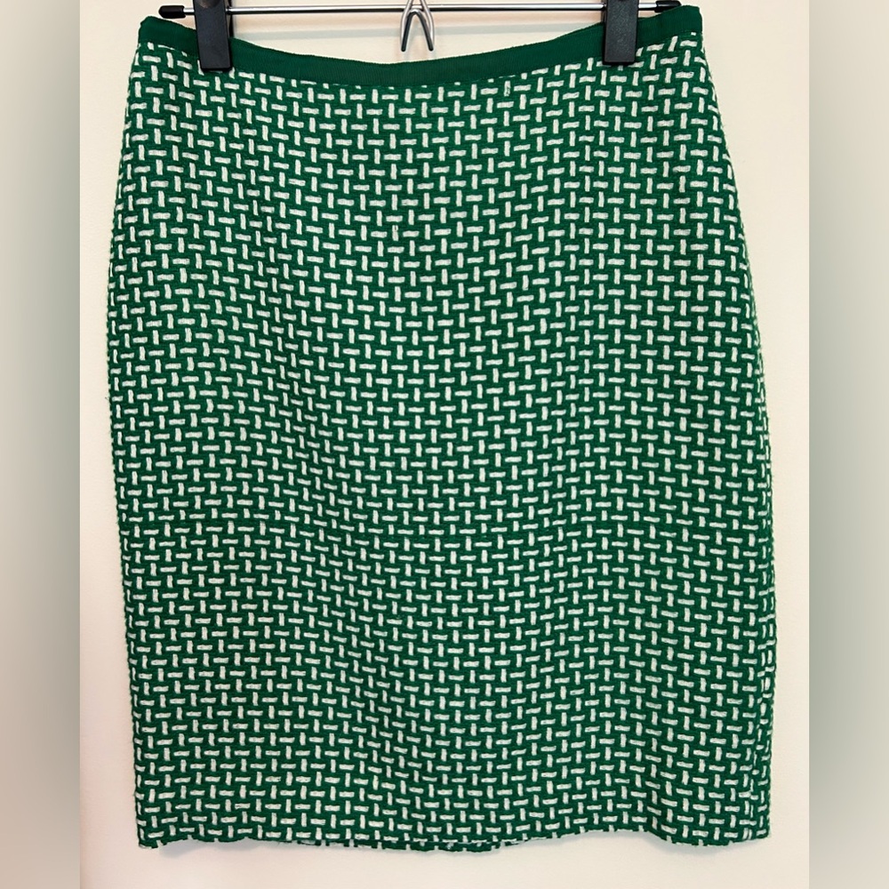 TALBOTS Green & White Woven Tweed Pencil Skirt - 2P - clueless preppy